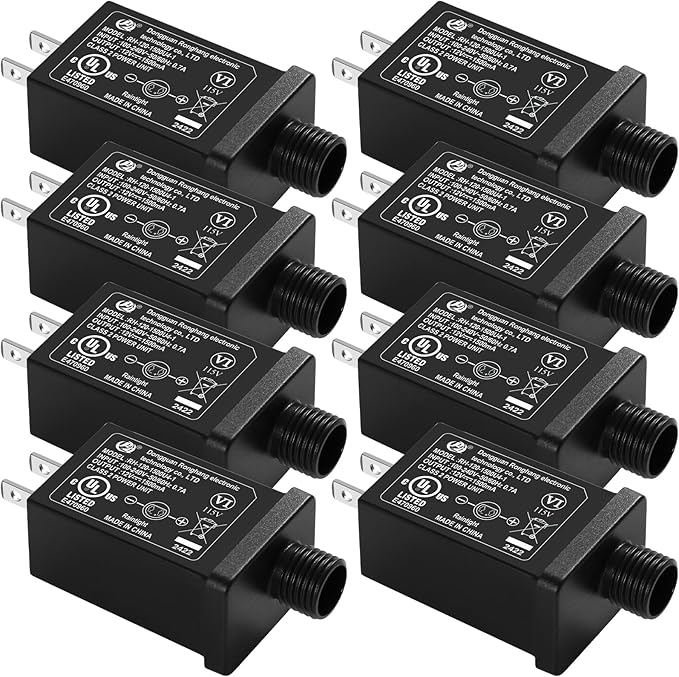 Replacement Yard Inflatable Adapter Power Supply Adaptor - 12V 1.5A 8 Pcs - Inflatable Plug Replacement Class 2 Power Supply - for Christmas Tree Light/Thanksgiving Yard Blow Up Decorations