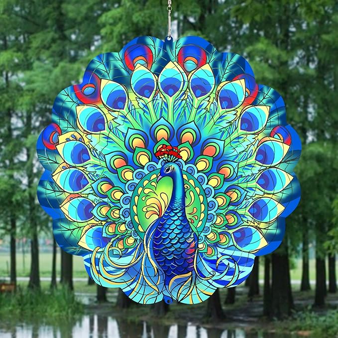 Peacock Wind Spinners Metal Peacock Gifts for Mom Women Grandma,12inch Hanging Wind Spinner for Outdoor&Indoor Decor Wind Kinetic Christmas Ornament Gifts for Yard Garden Decoration