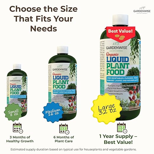 Organic Liquid Plant Food for Indoor Houseplants – All Purpose Fertilizer for Potted Plants, Vegetables, Succulents, Orchids, Roses – Miracle Growth with Mycorrhizae (8 oz)