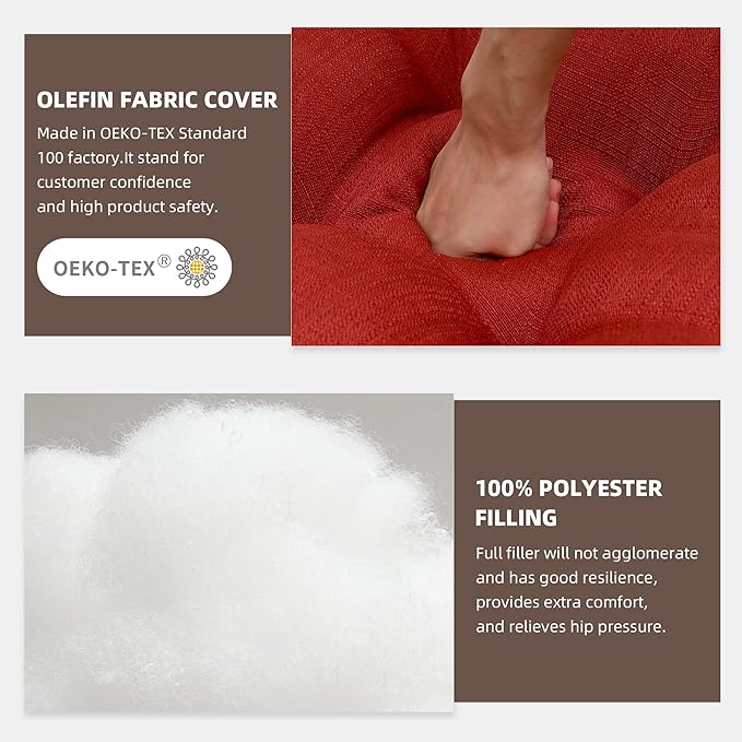 RACE LEAF Chair Cushions 19" x 19" Red - Outdoor/Indoor Patio Cushions Set of 2 - Replacement Cushions for Chairs and Seating - Chair Seat Pads for Porch, Deck, and Garden Seats