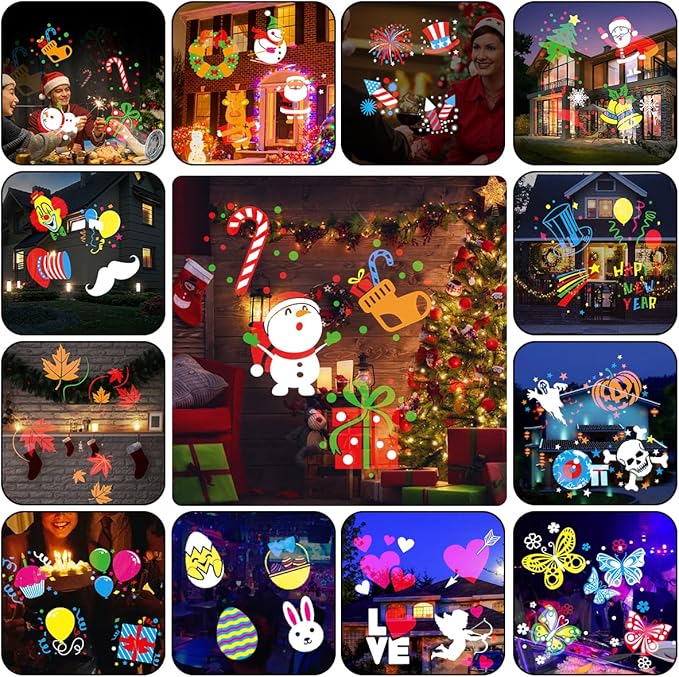 Holiday Projector Light, Syslux Halloween Christmas Projector Lights 16 HD Slides LED Waterproof Light Outdoor Indoor Light with Remote Control for Party Garden Halloween Xmas Holiday Landscape Decor