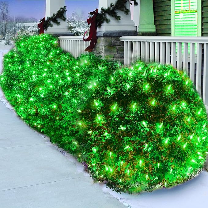 LED Christmas Net Lights for Bushes Outdoor,100 LED 5ftx5ft Waterproof 8 Modes Connectable Mesh Lights for Bushes,Garden,Yard,Trunk,Outdoor Christmas Decorations