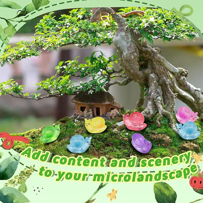90 Pcs Luminous Resin Snail Miniatures Mini Animals Figures Cute Snail Figurine Fairy Decor Animal Ornament for Garden Landscape Home Accessories Craft Cake Decoration DIY