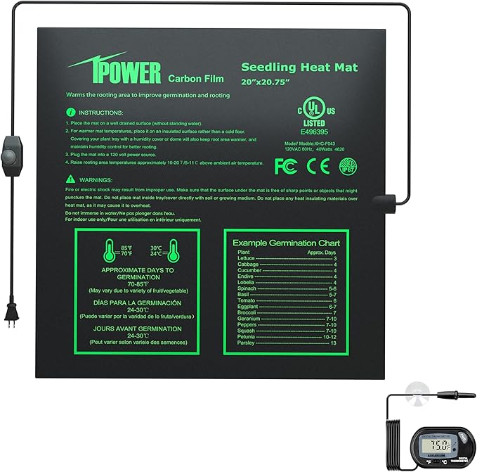 iPower 20" x 20.75" Seeding Heat Mat with Temperature Adjustable Knob and Digital Thermometer, Durable Warm Hydroponic Plant Germination Starting Pad