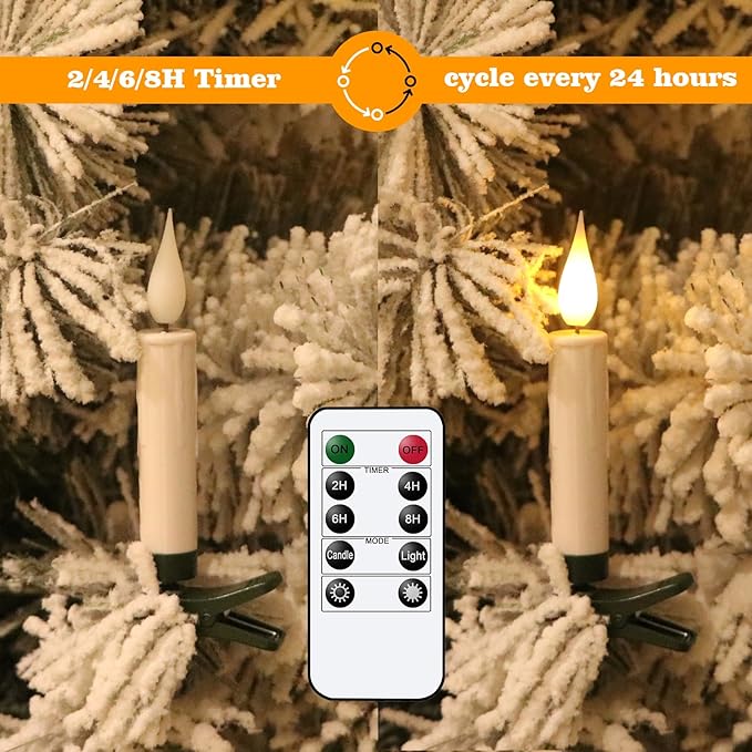 DRomance Christmas Tree Flameless Taper Candle Lights Battery Operated with 10-Key Remote and Timer, 30 Pack Plastic 3D Wick Flickering LED Taper Candles Multi-Using Home Garden Holiday Decor 3.4"