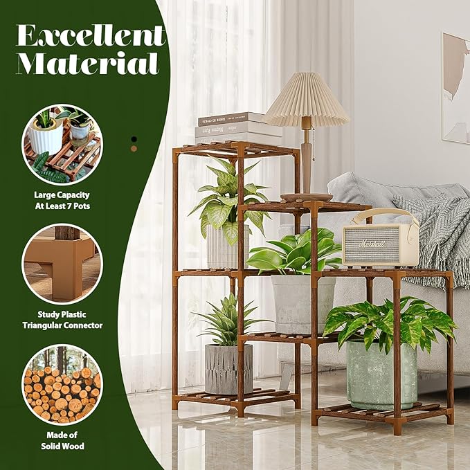 Plant Stand Indoor Outdoor Wood Plant Shelf for Multiple Plants Corner Plant Rack Window Flower Stand for Garden Patio
