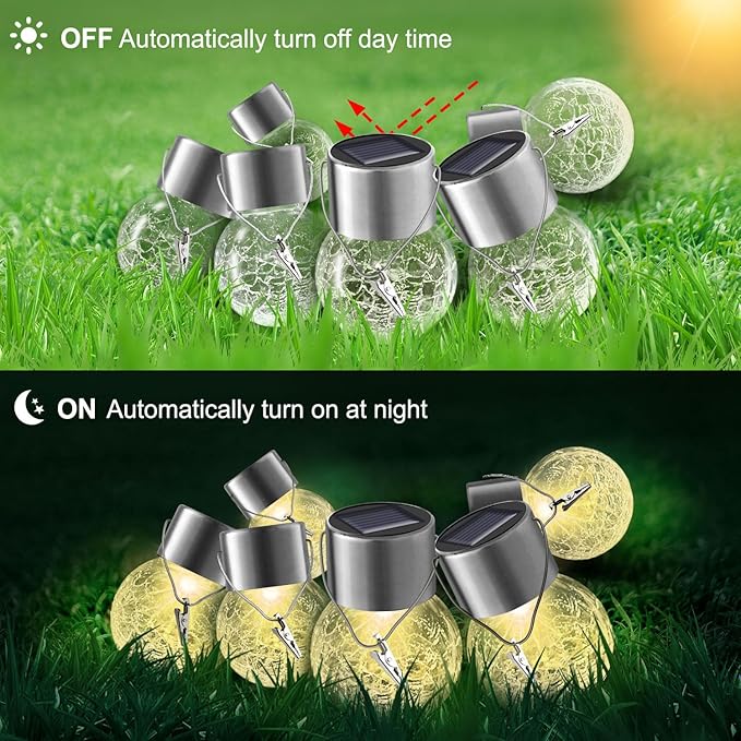 Solar Outdoor Lights Decorative 12 Pack, Hanging Solar Garden Lights Waterproof, Solar Powered Globe Lantern Cracked Glass Ball Lights for Yard Patio Fence Tree Umbrella Holiday Decoration,Warm White