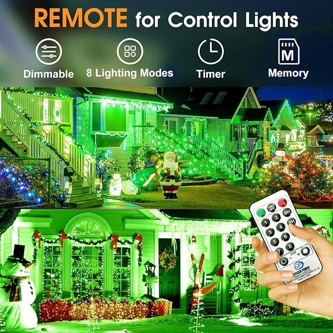 KNONEW 600ft 1500 LED String Lights Outdoor Christmas Lights 8 Modes & Timer Fairy Light Plug in Waterproof LED String Lights for Xmas Yard Tree Wedding Party Holiday Decorations (Green)