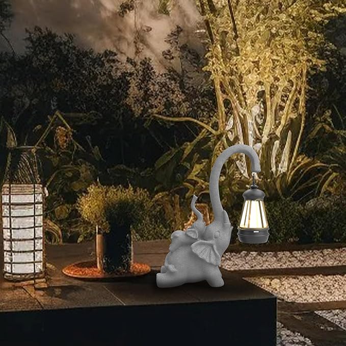 Solar Garden Statue 10 Inch Elephant Decor for Outside Yard Decoration Outdoor Unique Housewarming Gardening Birthday Gifts for Women Grandma