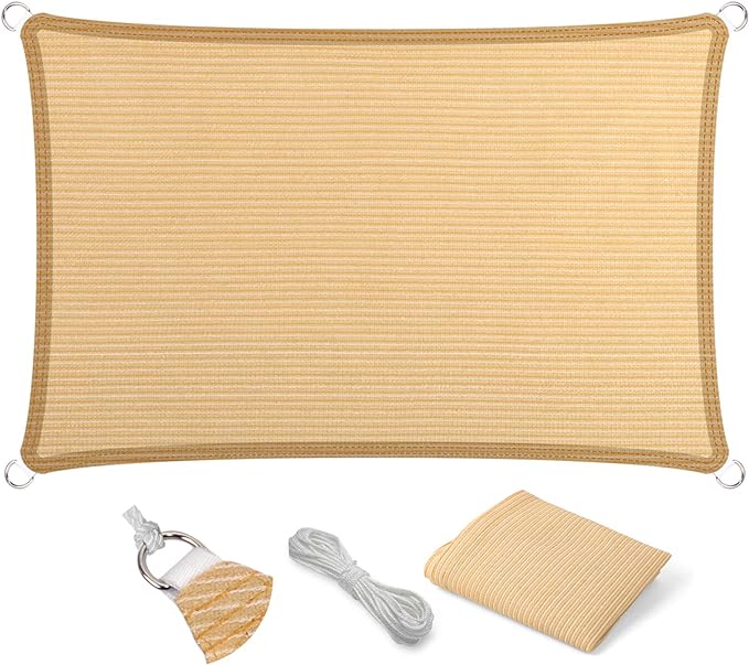 Eden's Decor Straight Flat-Edged Sun Shade Sail Rectangular 10' x 12' Beige UV-Blocking Outdoor Canopy Fabric Cloth Awning for Pergola Patio Garden Backyard Custom Size