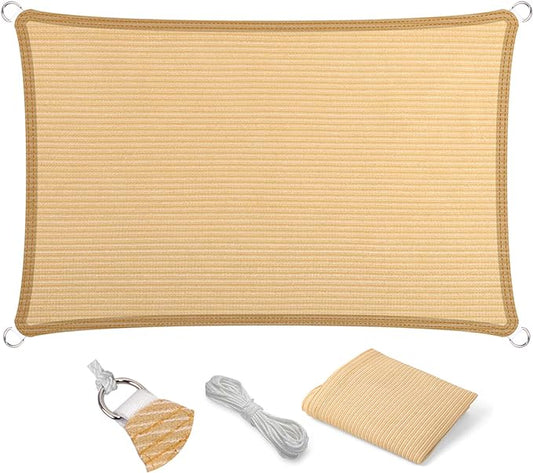 Eden's Decor Straight Flat-Edged Sun Shade Sail Rectangular 15' x 18' Beige UV-Blocking Outdoor Canopy Fabric Cloth Awning for Pergola Patio Garden Backyard Custom Size