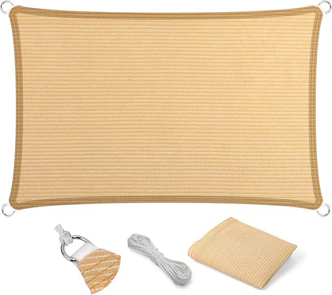 Eden's Decor Straight Flat-Edged Sun Shade Sail Rectangular 7' x 8' Beige UV-Blocking Outdoor Canopy Fabric Cloth Awning for Pergola Patio Garden Backyard Custom Size