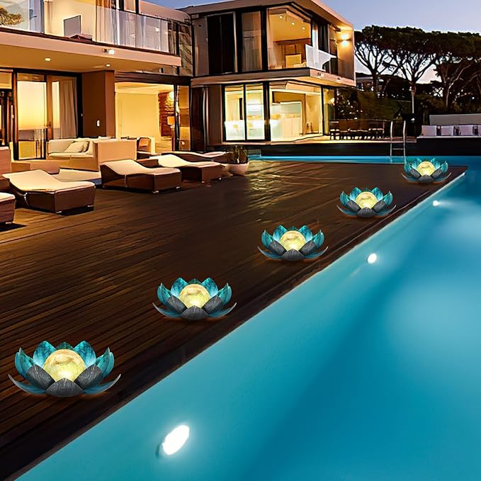 Lotus Solar Lights Outdoor,Solar LED Powered Garden Light Waterproof for Decor Tabletop Ground Yard Patio Walkway Landscape,Metal Glass LED Lotus Flower Lights