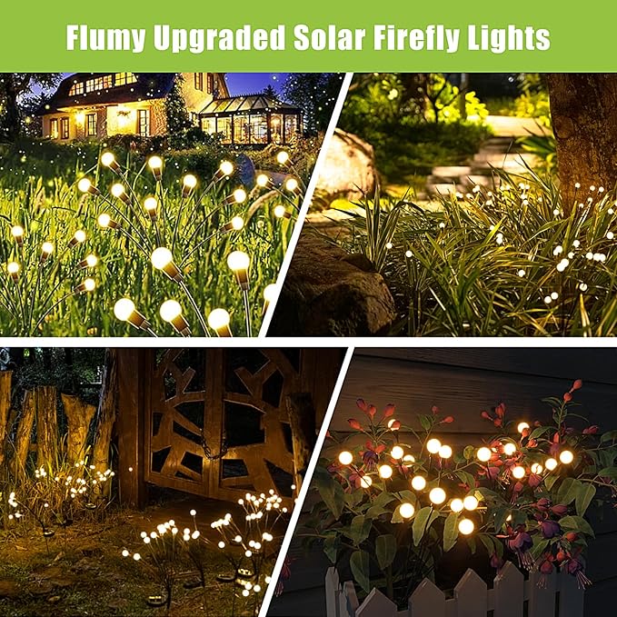 Flumy 2 Pack Solar Firefly Lights + 2 Pack Solar Butterfly Lights for Yard, Patio, Pathway, Lawn, Walkway, Camping, Pool, Solar Ground Lights Walkway Lights Deck Lights