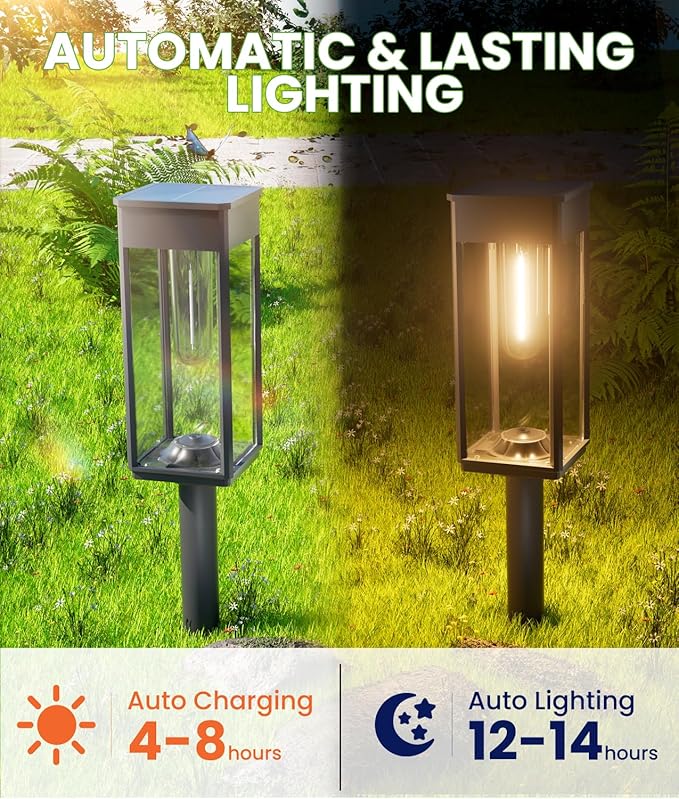 Bright Solar Pathway Lights, 4 Pack Solar Lights Outdoor Waterproof IP65, Auto On/Off Outdoor Light for Yard Garden Landscape Patio Decor Lawn Path Walkway Driveway