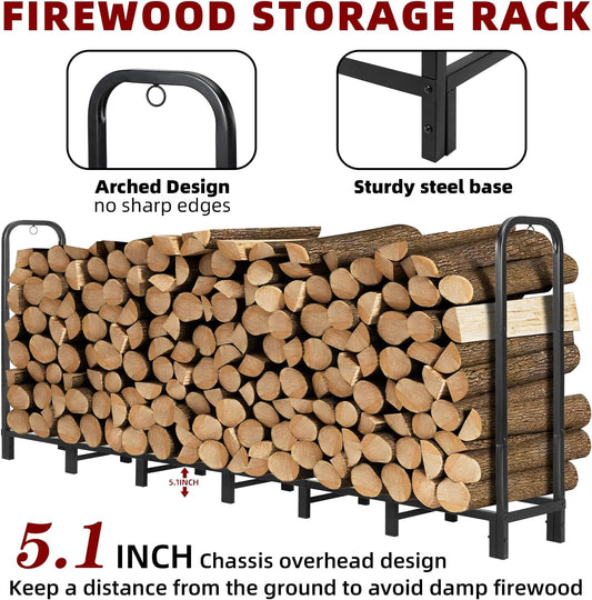 8FT Firewood Rack Holder,Heavy Duty Firewood Storage Log Rack for Outdoor&Indoor,Fireplace Wood Rack for Wood Storage