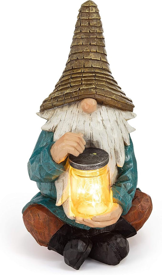 VP Home Firefly Jar Gnomes - Outdoor Garden Gnome with Solar Light - Durable Garden Decorations for Yard, Lawn, Patio - 10.5H x 7W x 5.5D - Weather-Resistant Gnome Statue