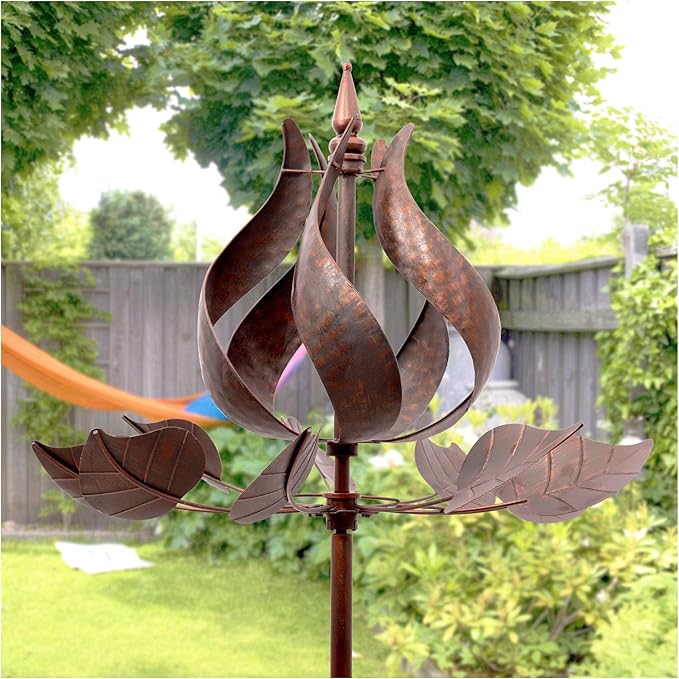 Tulip Wind Spinners Yard Garden - Large Copper Wind Sculptures & Spinners Outdoor Metal, Kinetic Yard Art Windmill Decor for Patio, Lawn (W24 x H73)