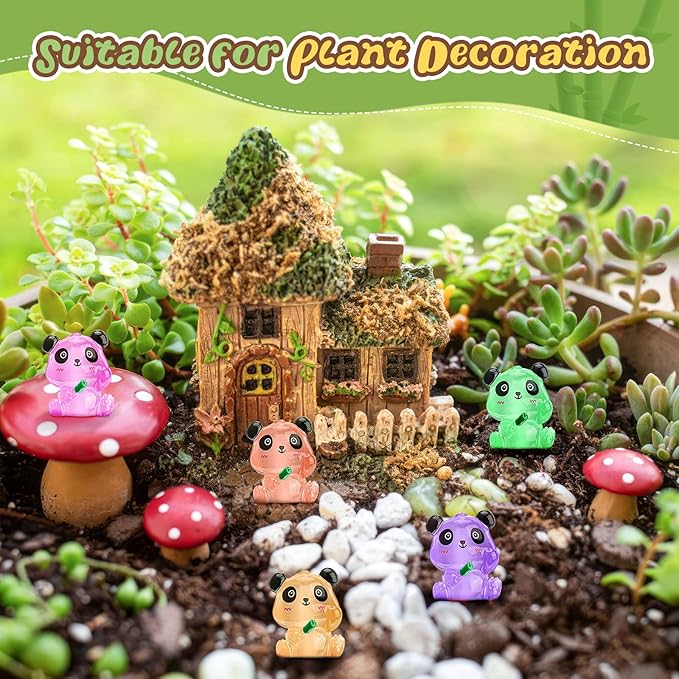 35 Pcs Mini Panda Figurines Luminous Miniature Cute Resin Animals Glow in The Dark Tiny Panda Landscape Decoration Resin Figures DIY Accessories Ornament Craft Party Cake Topper