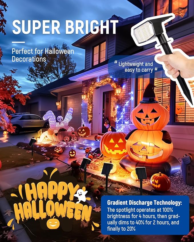 Solar spotlights Outdoor 63 LED 3 Lighting Modes, IP65 Waterproof Lighten Yard Garden House Garage Pathway for Christmas Decorations-6 Pack