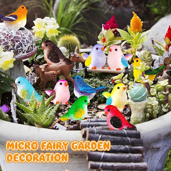 72PCS Miniature Cute Bird Decorative Figurines - Dollhouse Accessories, Mini Resin Birds Toy for Garden Crafts, Micro Landscape Home Meetings Decoration, Cake Topper (11 Styles)