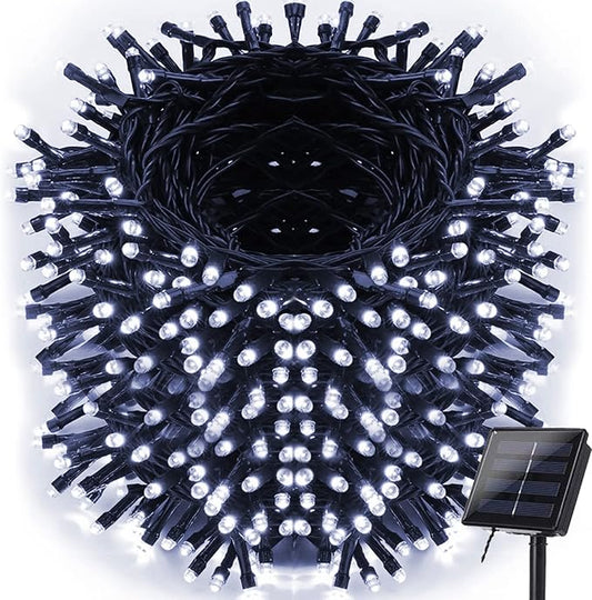 iShabao Solar Christmas Lights Outdoor, 98.4ft 300 LED Solar Fairy String Lights, 8 Modes Waterproof Christmas Lights for Garden, Patio, Home, Party, Wedding, Holiday, Tree Decorations (White)