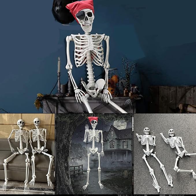 5.4Ft Halloween Skeleton - Life Size Full Body Realistic Human Bones with Posable Joints for Halloween Pose Skeleton Prop Decoration