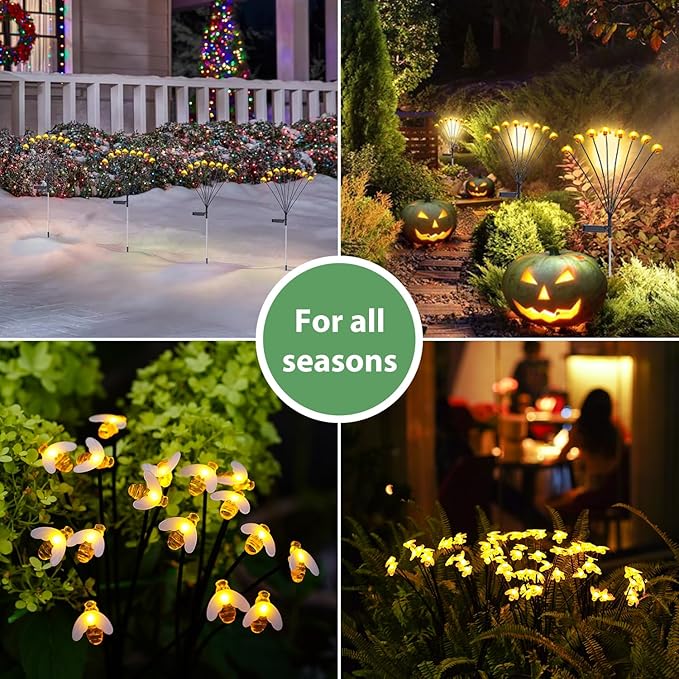 Nacome Solar Garden Lights for Outside – Landscape Decor,Yard Patio Decoration, Waterproof Swaying Bumble Bee(2Pack), Mom Gifts for Women