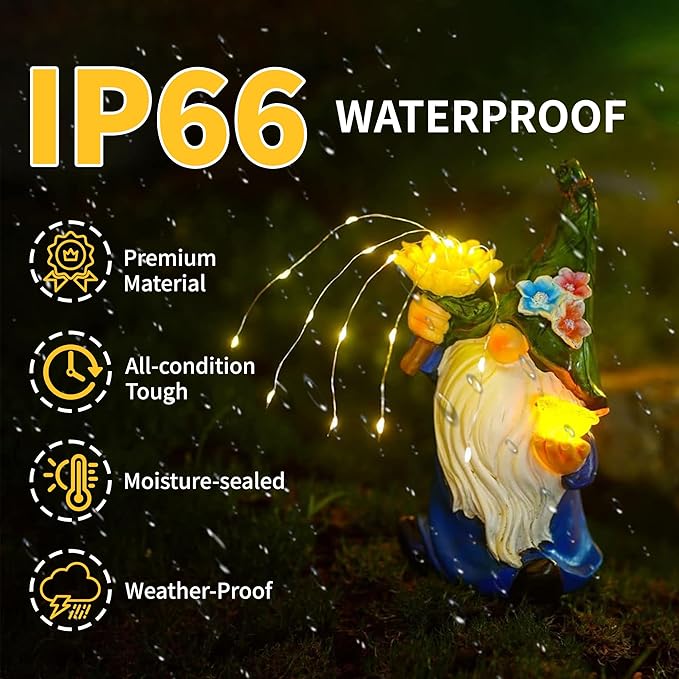 Outdoor Garden Gnomes Statue: Solar Garden Decor with LED Light Patio Yard Lawn Decoration Valentine's Day Gifts for Women