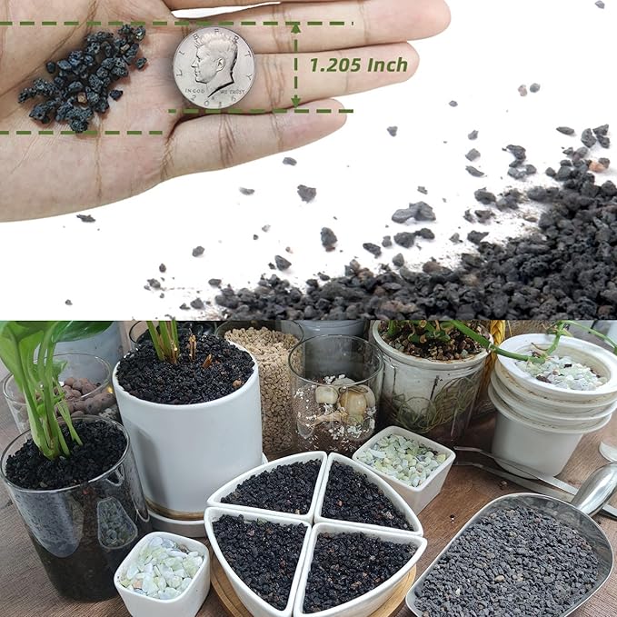 2.4LB Black Lava Rocks for Plants, Volcanic Rock Horticultural Lava Rock Soil for Landscaping Plants Drainage, Small Lava Rock Gravel for Succulents, Bonsai, Vase Fillers, Top Dressing