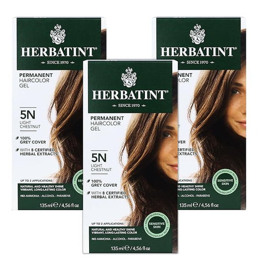 Herbatint Permanent Haircolor Gel, 5N Light 100% Grey 4.56 oz (3 Pack)