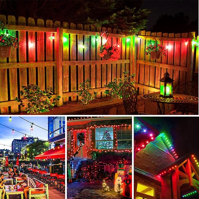 Meconard S14 Colored LED String Light Bulbs,1 Watt Plastic Shatterproof Waterproof Outdoor Indoor Replacement Bulbs for Home Decor, E26 Medium Base, Red Green Light Bulbs, 15Pack