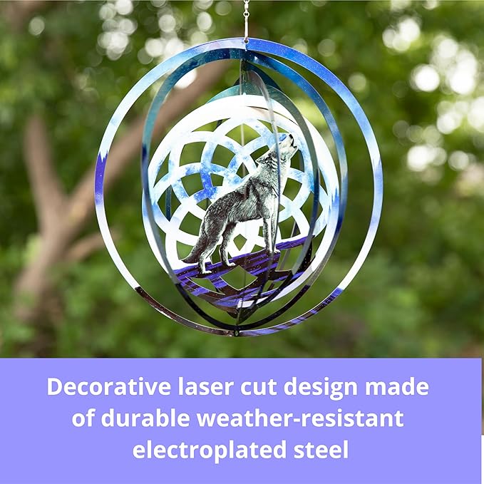VP Home Wolf Dreamcatcher Kinetic Wind Spinner for Yard and Garden Wind Spinner Outdoor Metal Large Hanging Wolf Decor 3D Garden Art Wind Sculpture Spinners