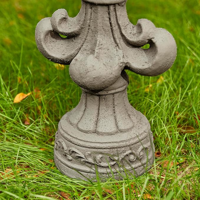 Glitzhome Fleur De Lis Garden Statue MGO Outdoor Decration, 21.25" H, Concrete Grey