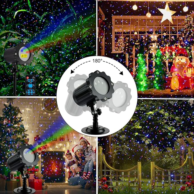 Christmas Laser Projector Light, Wide Coverage RGB Holiday Laser Light Projector Outdoor, Waterproof Laser Star Projector with Remote and Timer for Xmas, Party, Garden, House Decoration