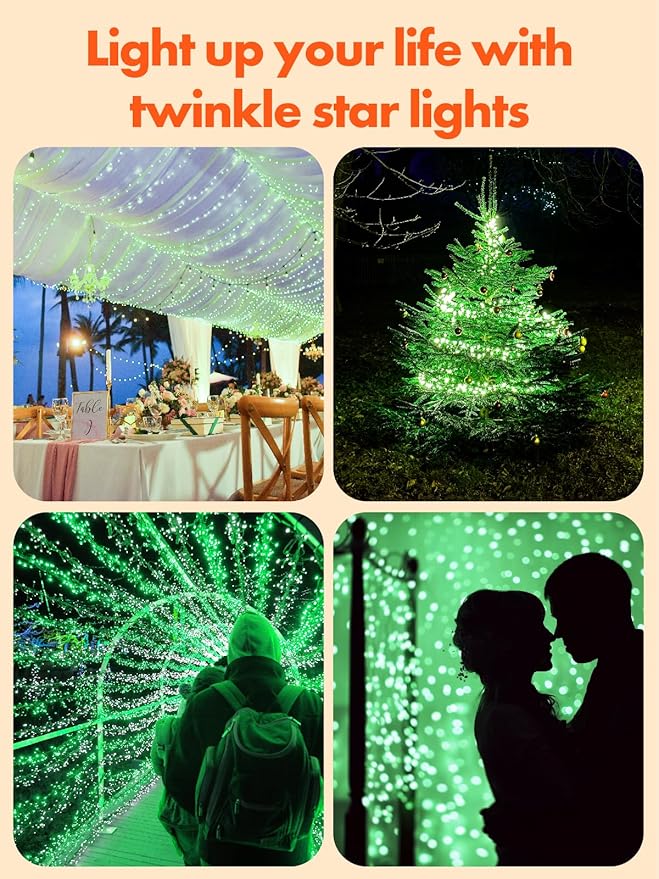 Twinkle Star 2 Pack Green Solar String Lights Outdoor, St. Patrick's Day Solar Fairy Lights Total 80 FT 240 LED, Waterproof 8 Modes, Tree Light for Patio Garden Wedding Party Home Holiday Decor