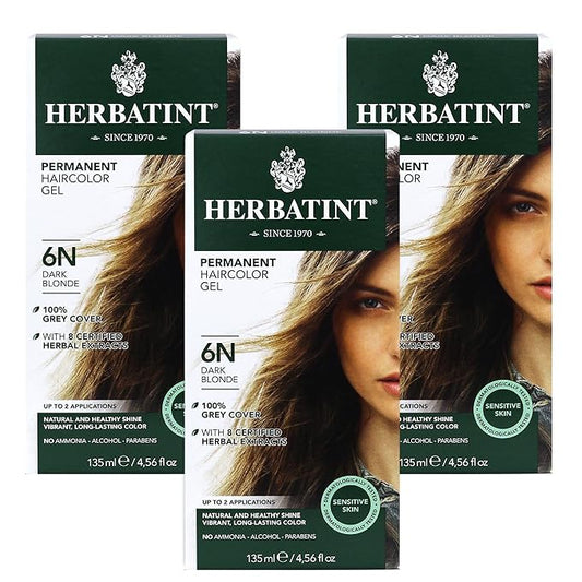 Herbatint Permanent Haircolor Gel, 6N Dark 100% Grey 4.56 oz (3 Pack)