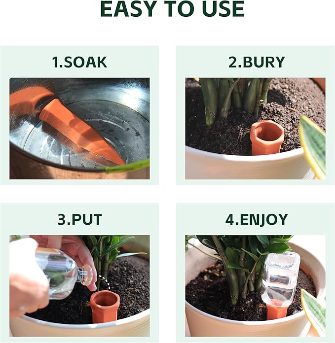 Wine Bottle Watering Spikes, Terracotta Watering Spikes for Out | Indoor Plants, Self Watering Planter Insert, Vacation Plant Watering Devices, Clay Plant Watering Globes, 8-Pack