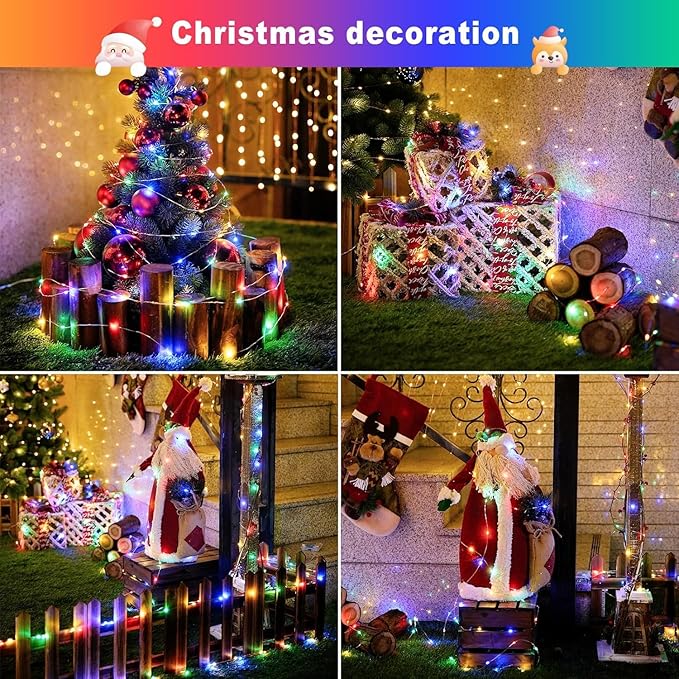 JMEXSUSS 2 Pack Solar String Lights Outdoor Waterproof, Each 33FT 100 LED Multi Colored Solar Fairy Lights, 8 Modes Easter String Light for Yard Patio Tree Garden Christmas Easter Decorations