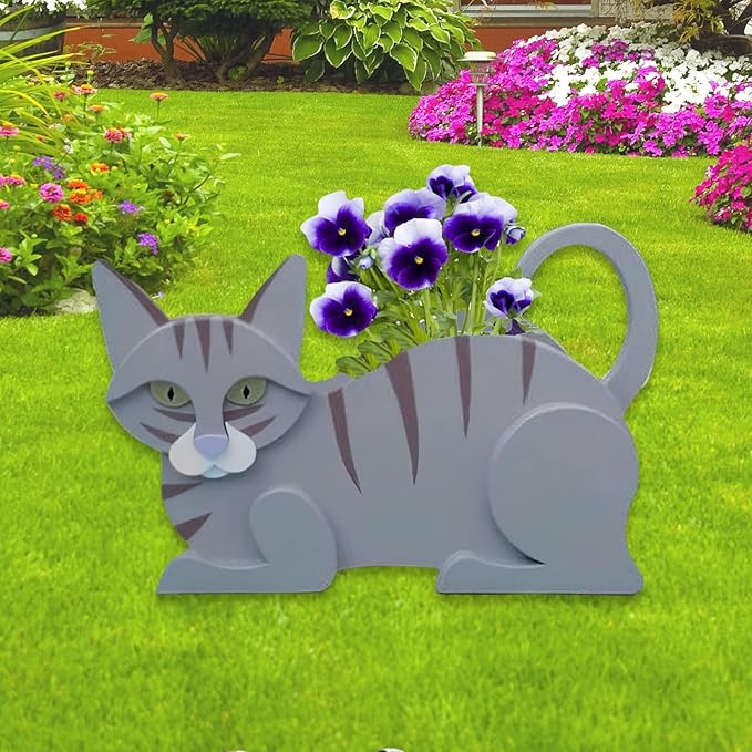 Blue Cat Planter Plant Pots,Cute Garden Cat Flower Planter,Cat Planters Birthday Gifts for Women,Office,Indoor/Outdoor Decor（12.5 * 5.6 * 7.8in）