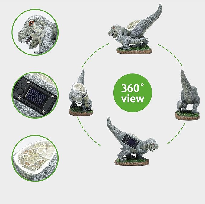 Garden Statue Dinosaur,Solar Dinosaur Decor for Outdoor,Resin Dinosaurs Figurine with Solar Light for Patio,Balcony,Yard,Lawn Ornament,Perfect Garden Gift