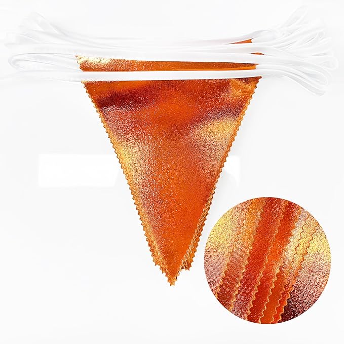 Orange Party Decorations Metallic Fabric Triangle Pennant Banner Flag Bunting Garland for Fall Autumn Thanksgiving Graduation Birthday Wedding Bridal Shower Baby Shower Anniversary Party Supplies