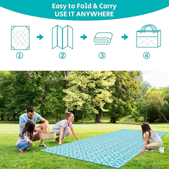 HEBE Outdoor Rug Waterproof 9x18, Plastic Straw Rug Camping Rug, Reversible Outdoor Patio Rugs RV Mat Clearance, Indoor Outside Floor Carpet for Porch,Deck,Camper,Balcony,Backyard