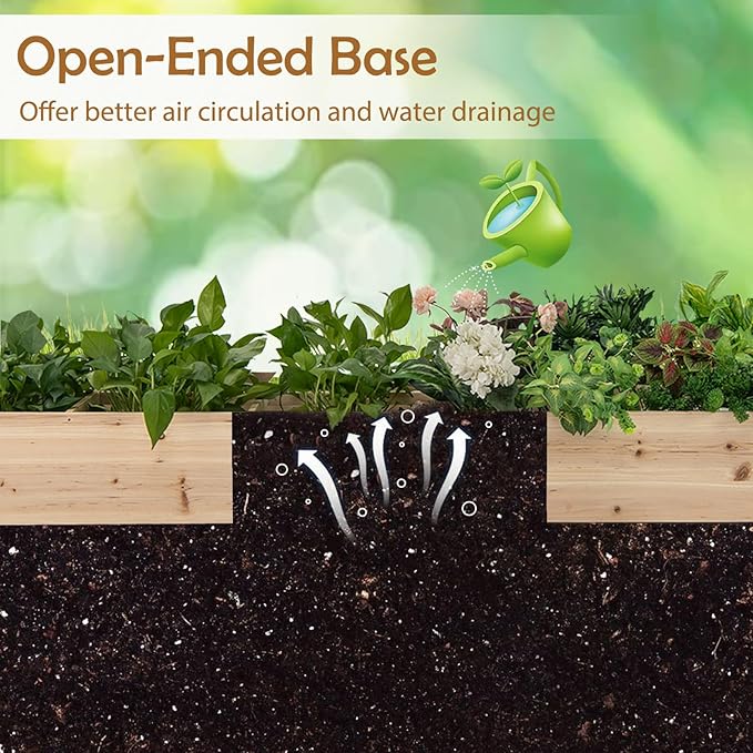 HAPPYGRILL Raised Garden Bed, Wooden Planter Raised Bed w/2 Garden Boxes, 7 Compartments, DIY Painting Available, Elevated Planter Box for Patio Garden Backyard Lawn Gardening, 90” x 25” x 10”