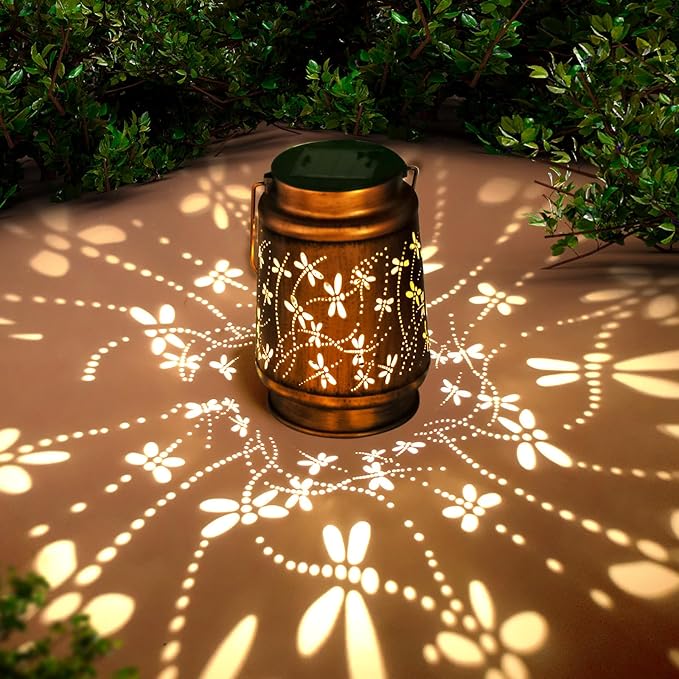 Dragonfly Solar Lanterns Outdoor Hanging, Hollowed-Out Metal Waterproof LED Garden Decor Light for Patio Yard Pathway Lawn Front Porch Tree, Christmas Thanksgiving Birthday Gifts for Women Mom Grandma