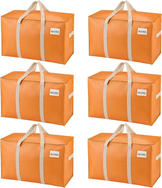VENO 6 Pack Moving Bags, Heavy Duty, Moving Boxes Alternative, Packing Storage Supplies, Dorm Room Essentials with Zipper for Clothes, Extra Large Packaging Totes (Seasonal Autumn Orange, 6 Pack)