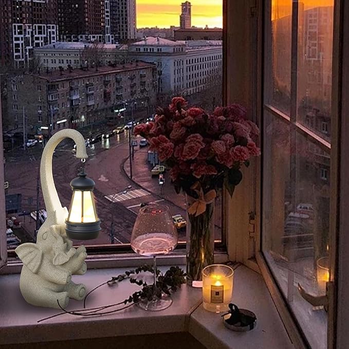Solar Powered Outdoor Figurine Lights, 10 Inch Waterproof Animal Elephant Statue Light, Suitable for Decorations for Patio, Balcony, Lawn, Courtyard, Etc.(Chest)