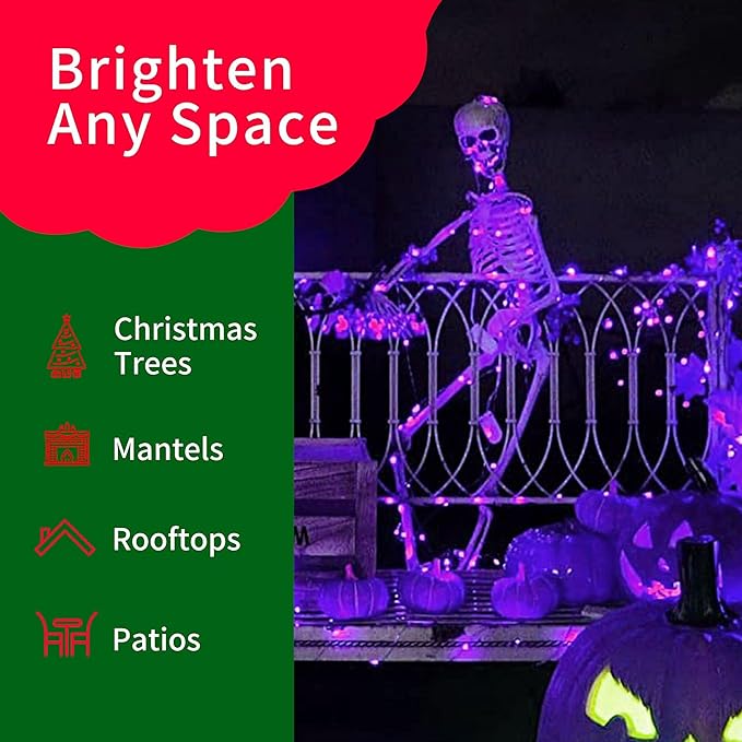 Ultra-Bright Connects End to End Purple Christmas Mini Lights 100L 19.6Ft UL Listed Incandescent Bulb String Light Set for Indoor and Outdoor Halloween Home Garden Party Holiday Tree Decor
