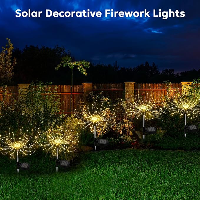 Solar Garden Lights Outdoor Waterproof 200 LED Fireworks Lights Solar Powered Sparkles Landscape Fairy Light Outside Decorations Light for Yard Patio Pathway Lawn Party Walkway Decor, 6 Pack