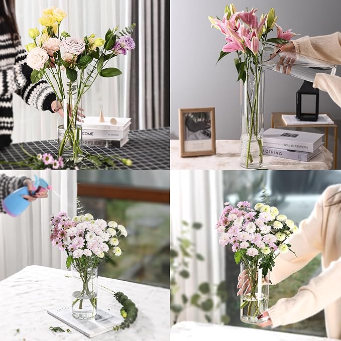 Clear Flower Vase, Non-breakable Vases, 5" W x 8" H, Acrylic Vase, Aesthetic Room Decor Cylindrical Modern Flower Vases for Table Centerpiece, Home Decor, Women Floral Arrangement Gift